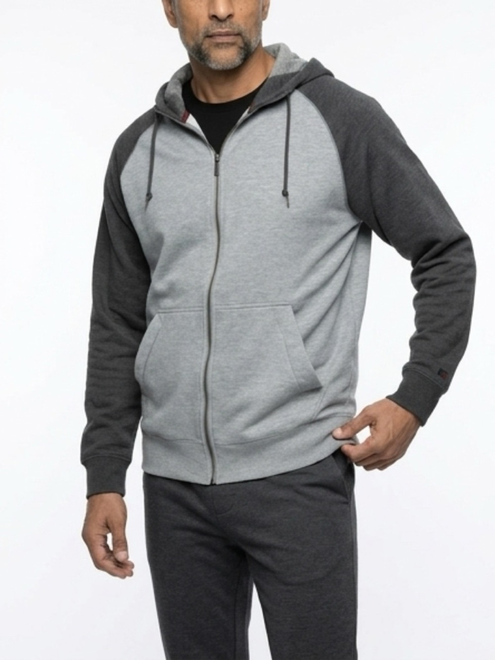 Russell Athletic Premium Fleece Full Zip Hoodie Sweatshirt 2XL Two Tone Gray